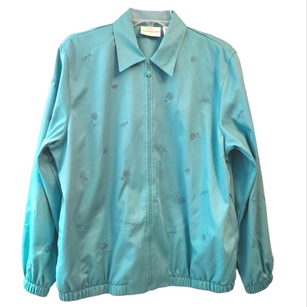Alfred Dunner Seafoam Zip Front Embroidered Lightweight Jacket